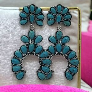 Squash Blossom Turquoise Bead Naja Earrings Boho Native Tribal Western Jewelry
